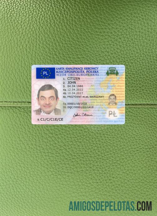 Carteira de motorista da Polônia 2022 presente fotolook frente baixar para verificação